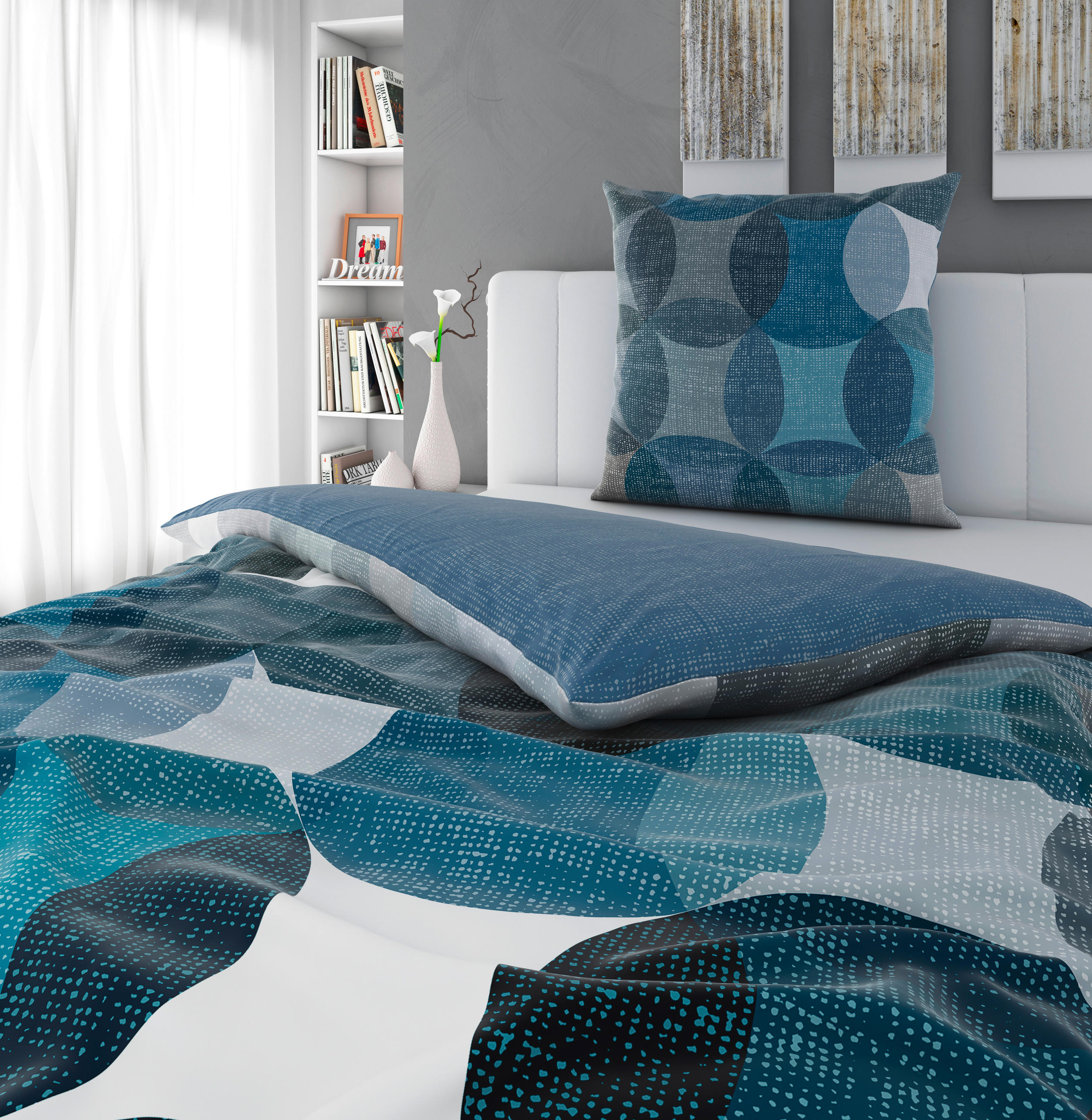 WENDEBETTWÄSCHE Satin 135/200 cm  - Blau, Design, Textil (135/200cm) - Novel
