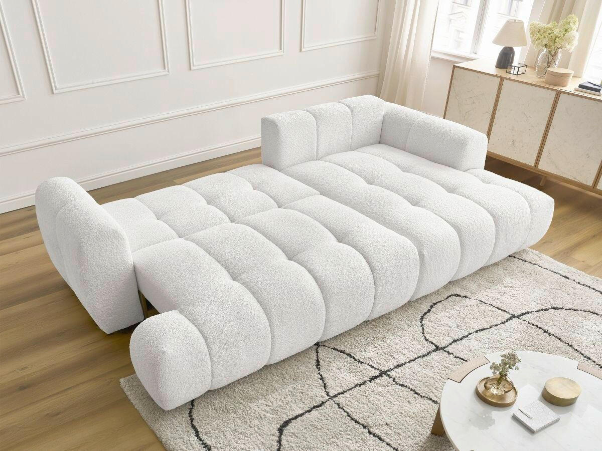 ECKSCHLAFSOFA FUJI Bouclé Weiß  inkl.  - Schwarz/Weiß, MODERN, Kunststoff/Textil (292/160cm)