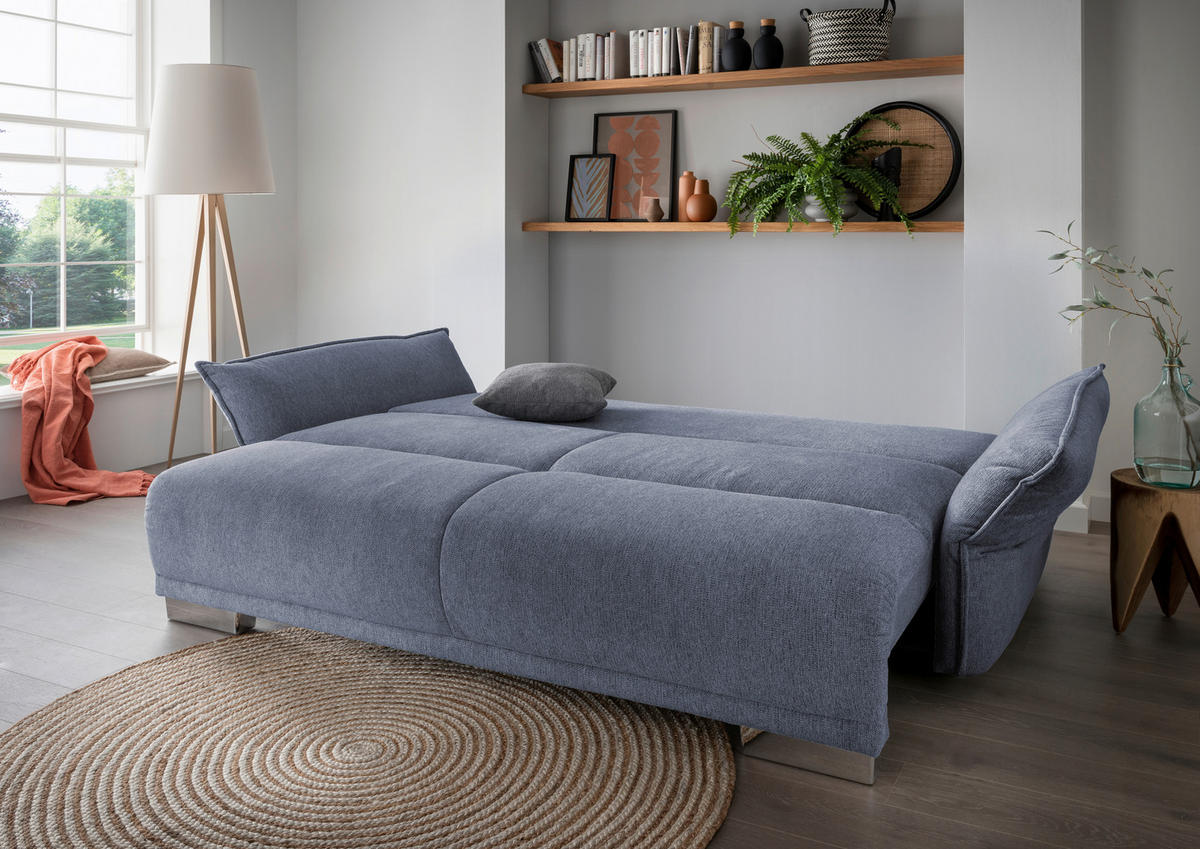 BIGSOFA in Chenille Hellblau  - Chromfarben/Silberfarben, Modern, Kunststoff/Textil (242/71/90/131cm) - Livetastic