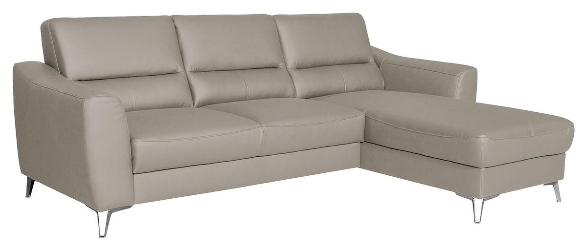 ECKSOFA in Lederlook Echtleder Platinfarben  241/168 cm  - Platinfarben/Chromfarben, Design, Leder/Textil (241/168cm) - Livetastic