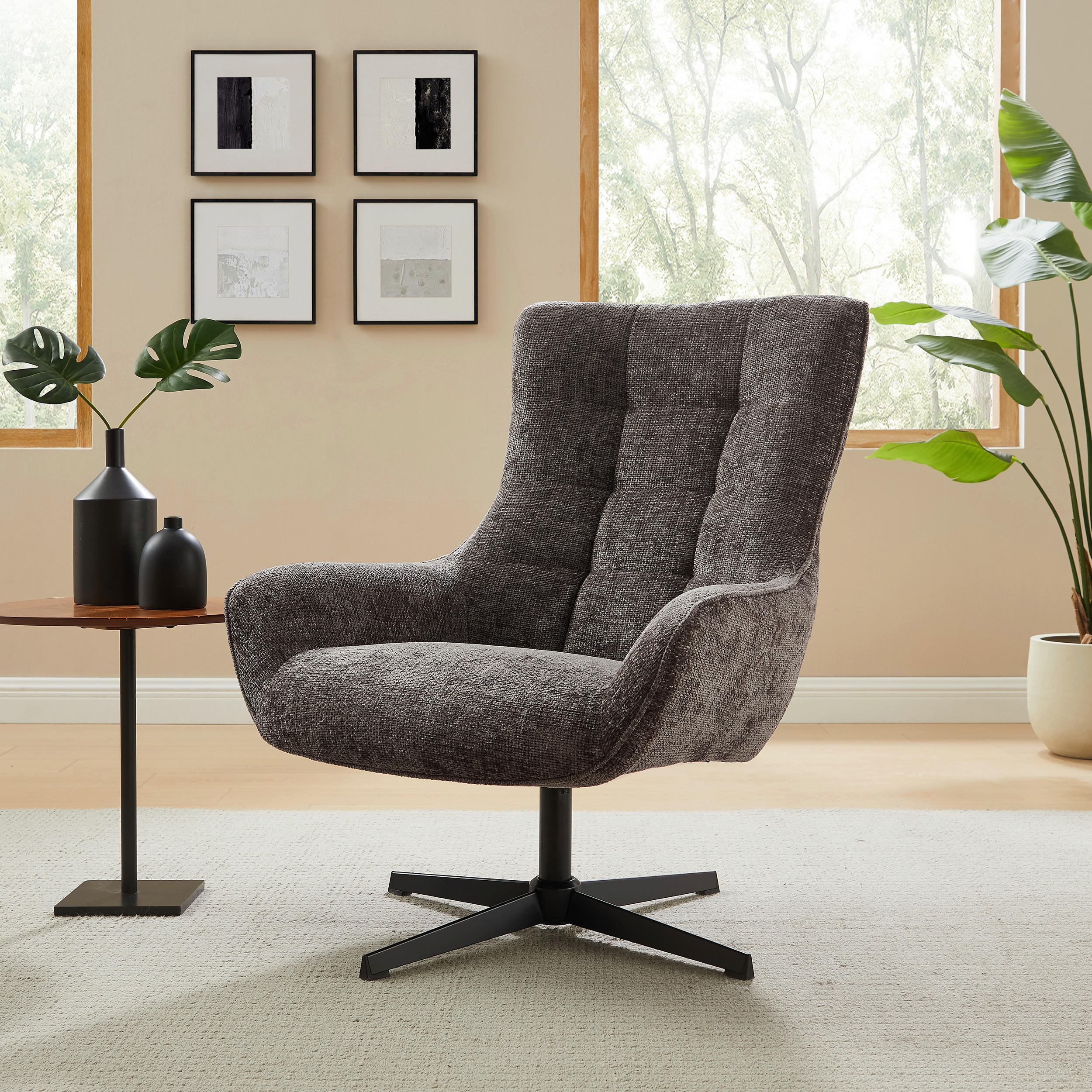 SESSEL in Chenille Dunkelgrau  - Dunkelgrau/Schwarz, MODERN, Textil/Metall (81/103/85cm) - Livetastic