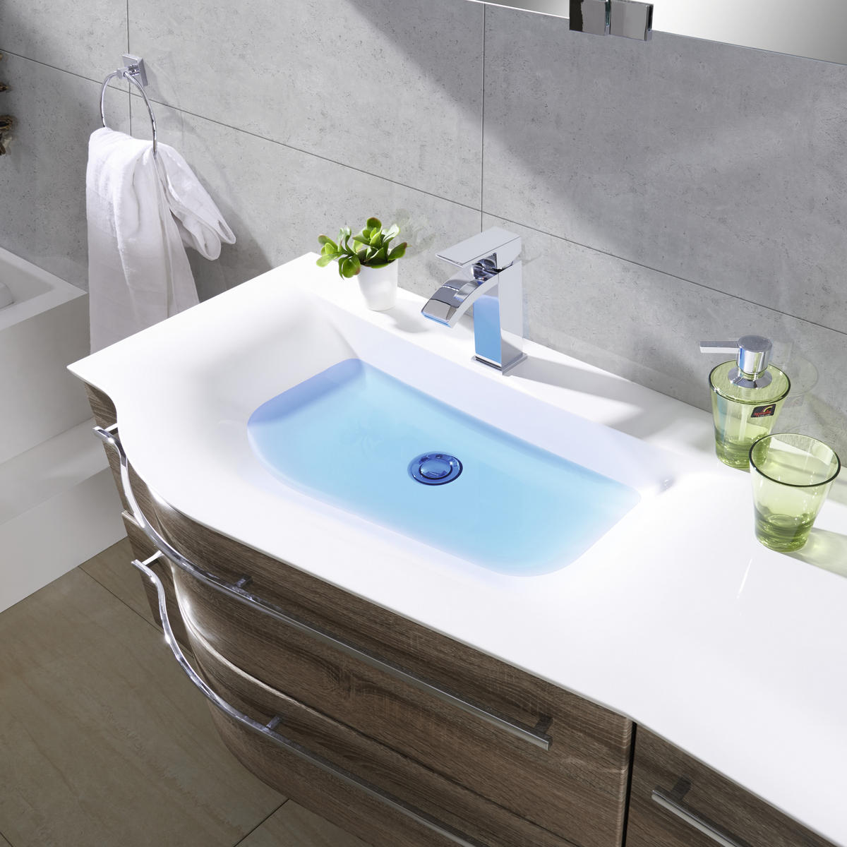 BADEZIMMER  in 140,6 cm  - Eichefarben/Weiß, Design, Glas/Holzwerkstoff (140,6cm) - Novel