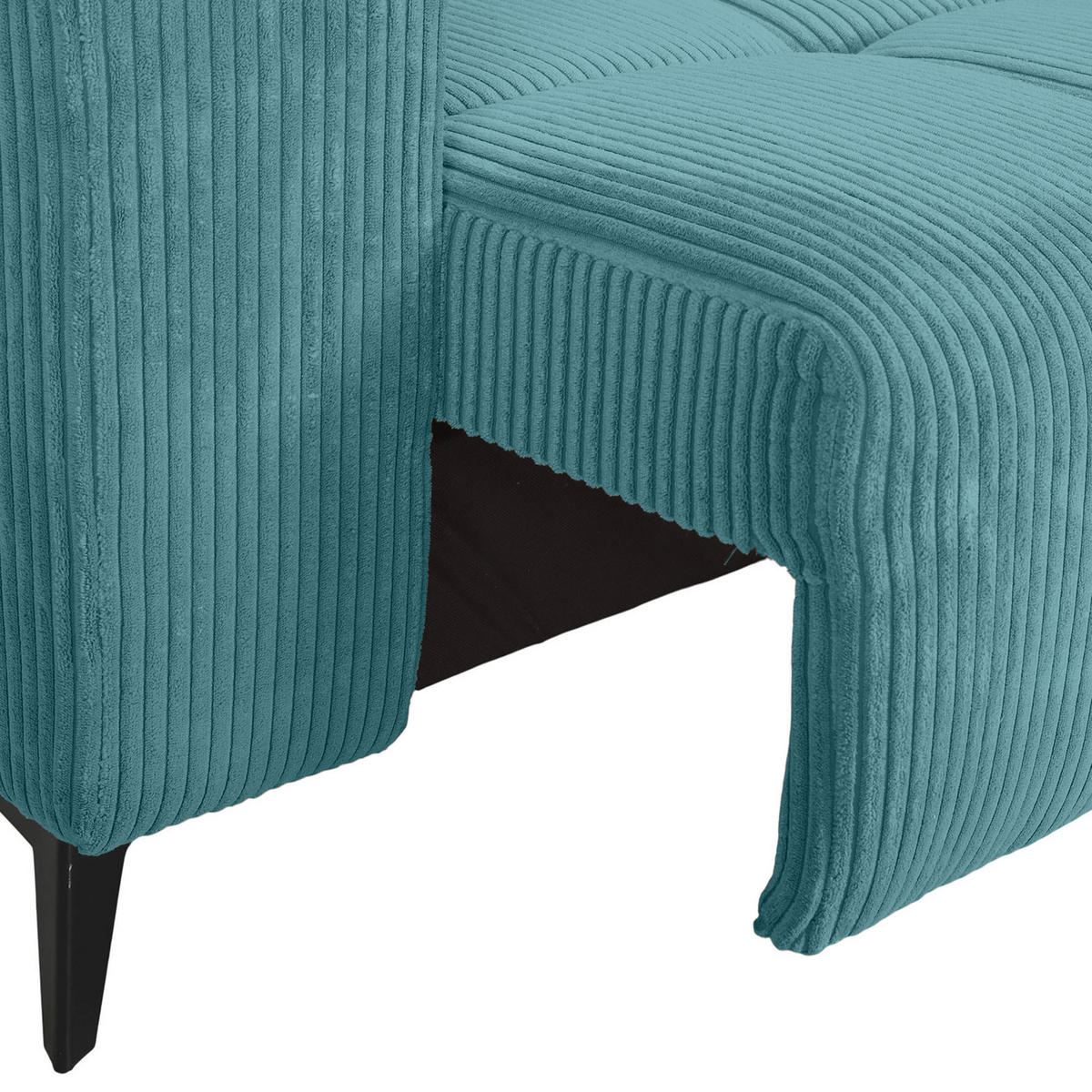 ECKSOFA Petrol Cord Rücken echt, Kopfteilverstellung, Sitzvorzug  - Petrol/Schwarz, KONVENTIONELL, Textil/Metall (257/170cm) - Carryhome
