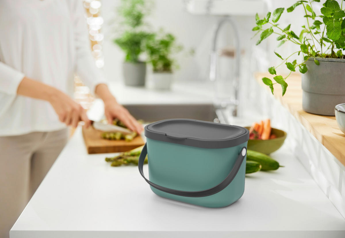 ABFALLEIMER Albula 3,2 L  - Schwarz/Grün, KONVENTIONELL, Kunststoff (22,2/17,2/14,7cm) - Rotho