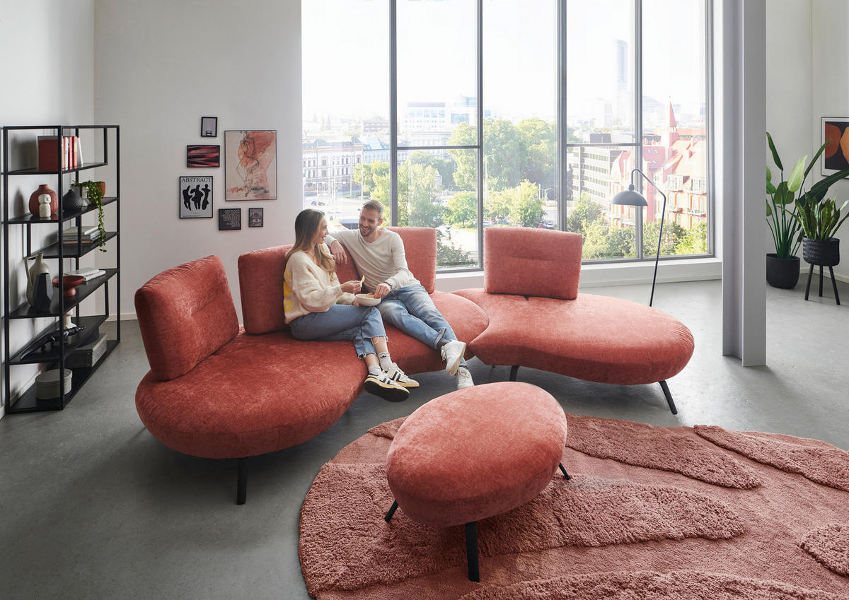 BIGSOFA Flachgewebe Rot  - Rot/Schwarz, Design, Textil/Metall (456/93/138cm) - Moderano