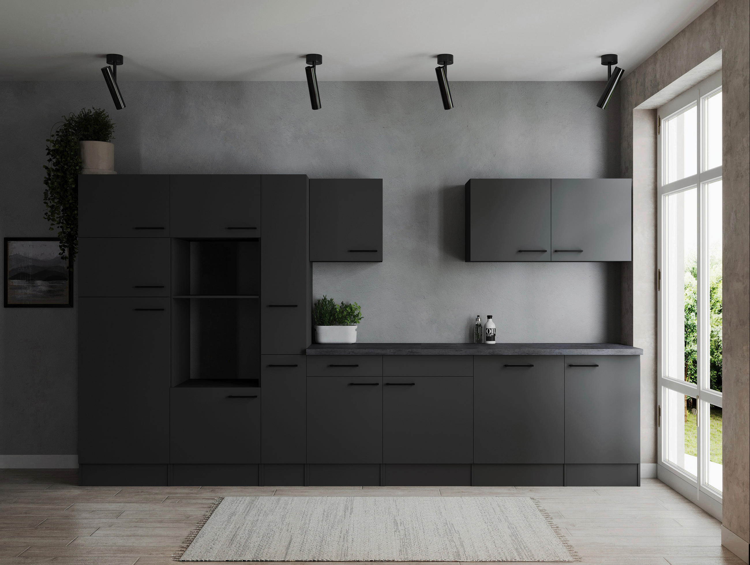 MODULKÖK UTAN VITVAROR 370 cm   i mörkgrå  - mörkgrå/svart, Design, metall/trämaterial (370cm) - Respekta