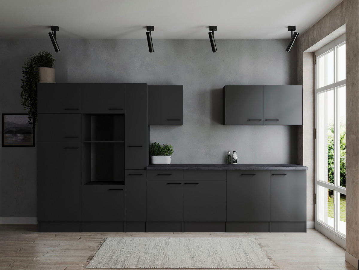 MODULKÖK UTAN VITVAROR 370 cm   i mörkgrå  - mörkgrå/svart, Design, metall/trämaterial (370cm) - Respekta