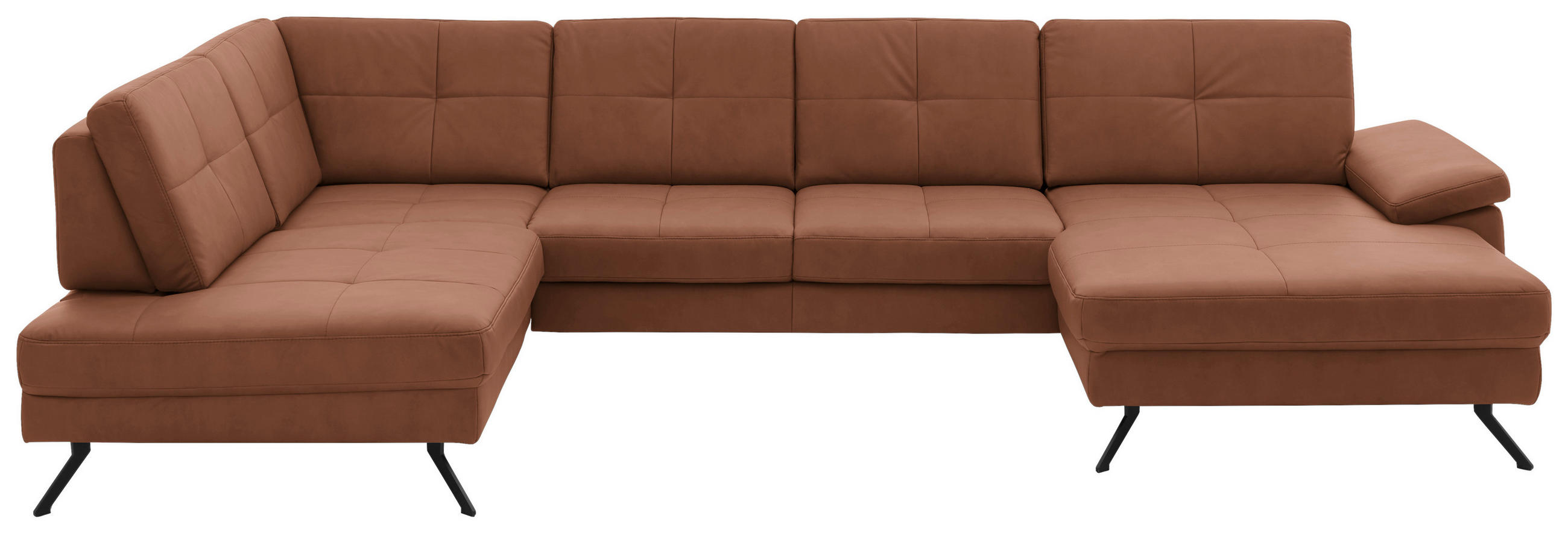 WOHNLANDSCHAFT in Lederlook, Mikrofaser Braun  - Schwarz/Braun, Design, Textil/Metall (220/345cm) - Beldomo System
