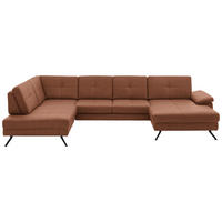 WOHNLANDSCHAFT in Lederlook, Mikrofaser Braun  - Schwarz/Braun, Design, Textil/Metall (220/345cm) - Beldomo System
