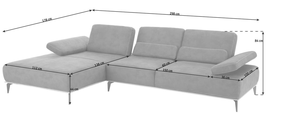 ECKSOFA in Mikrofaser Hellbraun  176/298 cm  - Hellbraun/Beige, Design, Textil/Metall (176/298cm) - Valnatura