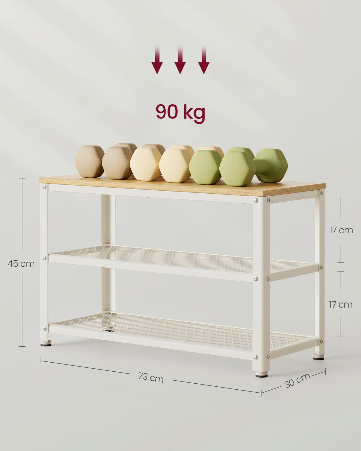 SCHUHBANK Weiß, Eichefarben  - Eichefarben/Schwarz, Trend, Kunststoff/Metall (73/45/30cm) - Boxxx