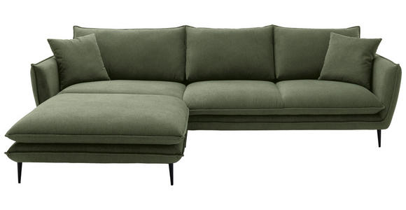 ECKSOFA  in Webstoff Grün  196/304 cm  - Schwarz/Grün, KONVENTIONELL, Textil/Metall (196/304cm) - Hom`in