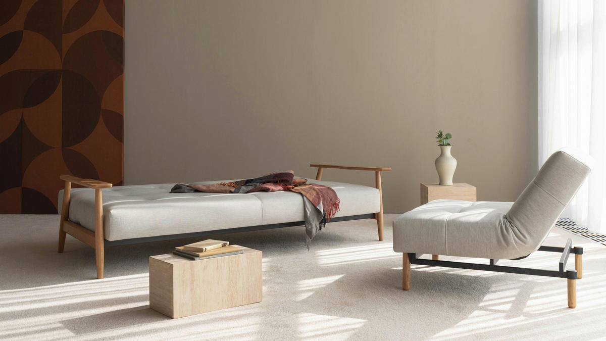 SCHLAFSOFA  in Flachgewebe Naturfarben, Weiß  - Eichefarben/Naturfarben, Design, Holz/Textil (232/77/99cm) - Niels Andersson