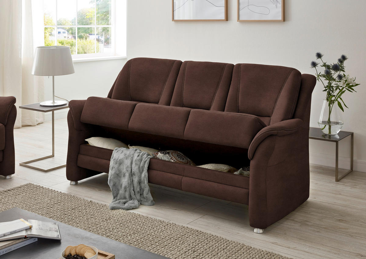 3-SITZER-SOFA Mikrofaser Braun  - Beige/Alufarben, Konventionell, Textil/Metall (198/100/89cm) - Beldomo Comfort