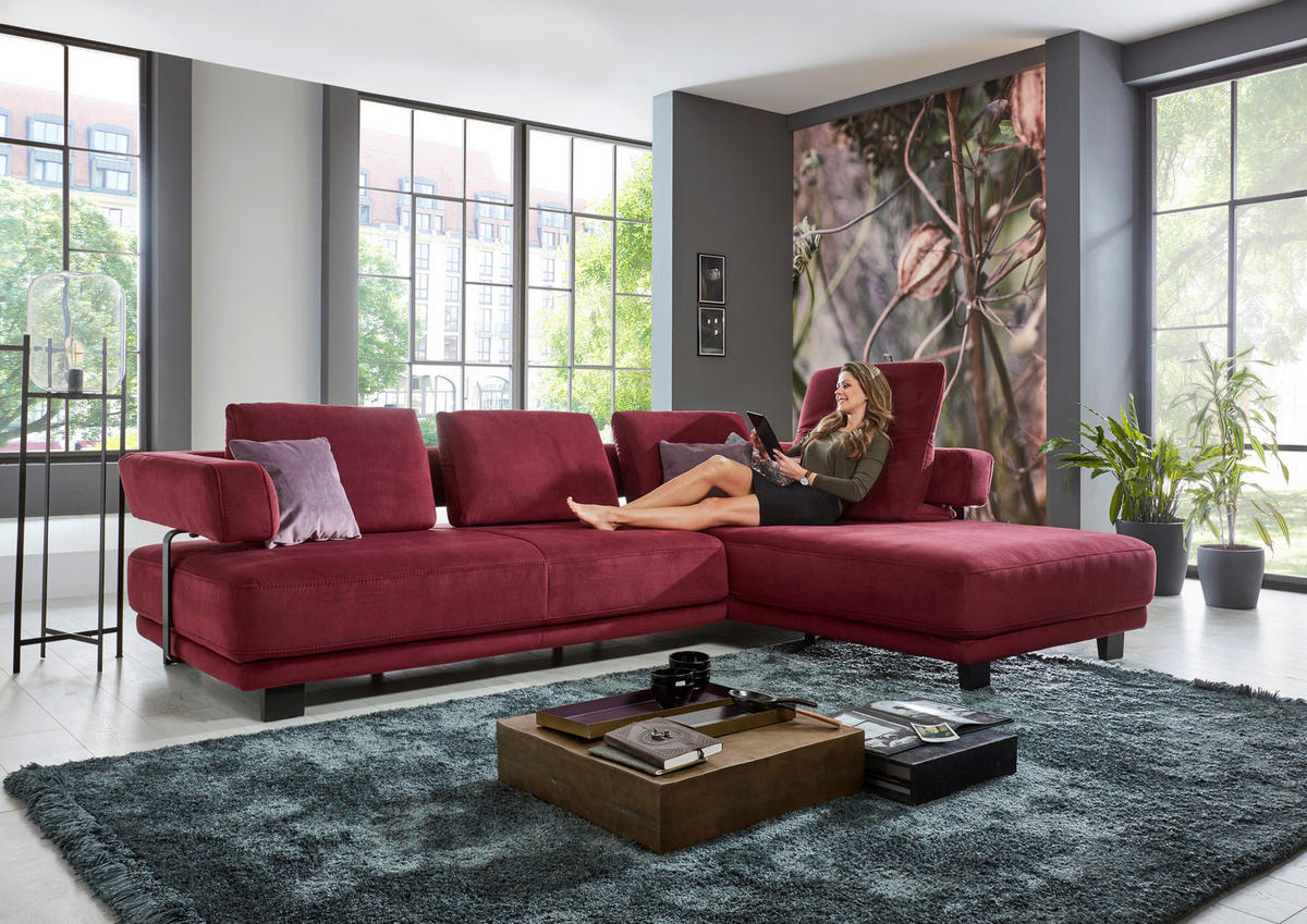 ECKSOFA Beere Chenille  - Beere/Schwarz, Natur, Textil/Metall (297/214cm) - Valdera