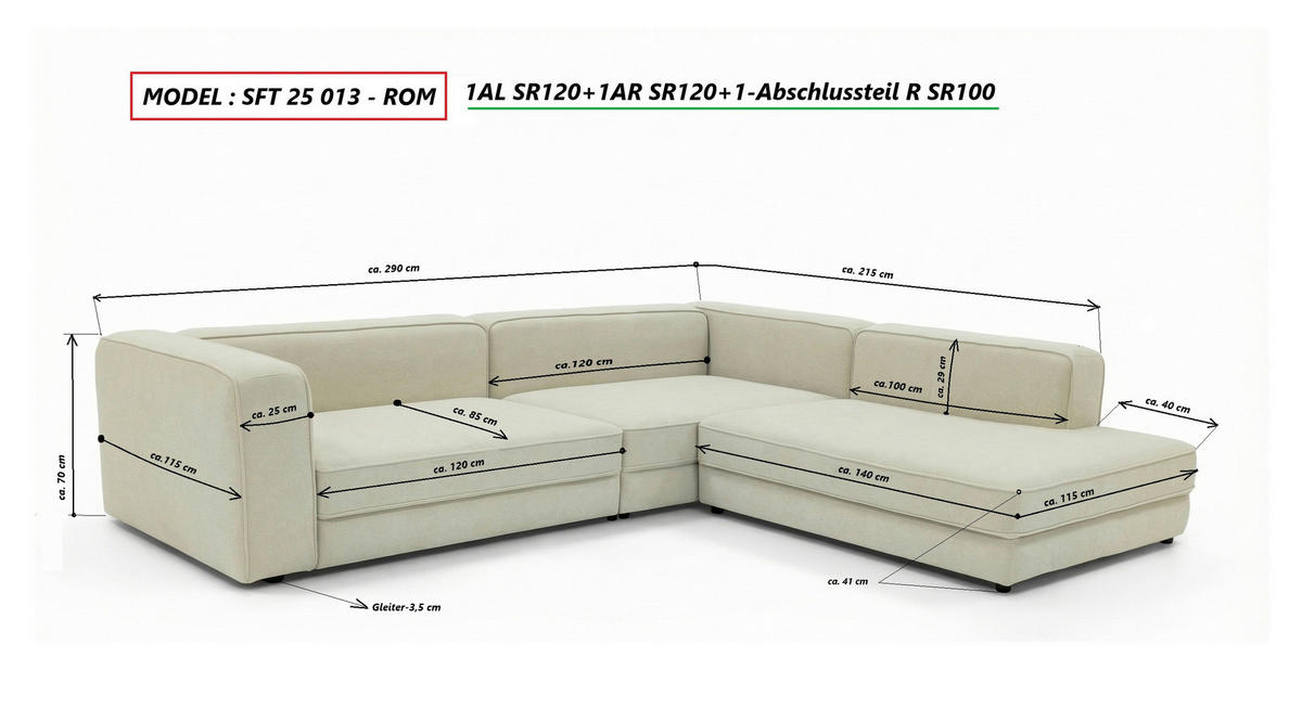 ECKSOFA Chilliano Beige Struktur Rücken echt  - Beige/Schwarz, Design, Kunststoff/Textil (290/255cm) - Chilliano