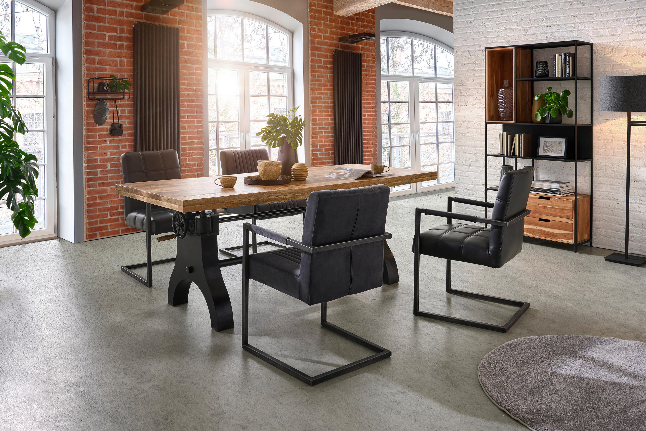 ESSTISCH Mangoholz vollmassiv rechteckig Naturfarben  - Schwarz/Naturfarben, Trend, Holz/Metall (200/90/77,5-93cm) - Ambia Home