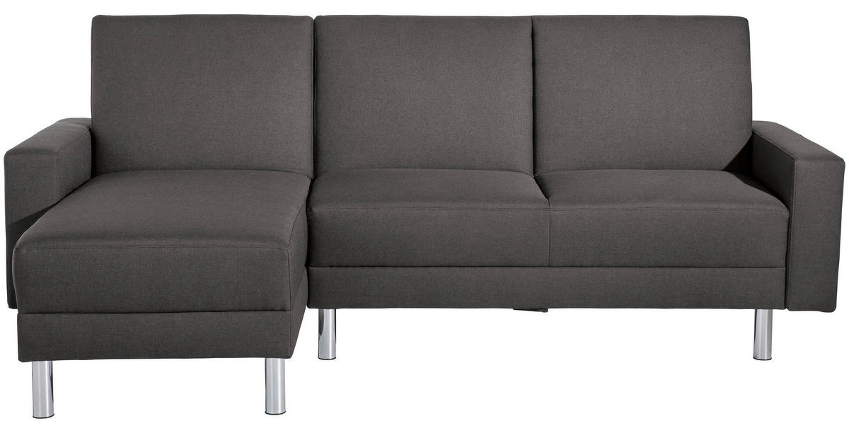 ECKSCHLAFSOFA inkl. Hocker in Anthrazit Textil   - Chromfarben/Anthrazit, Konventionell, Textil/Metall (152/230cm) - Max Winzer