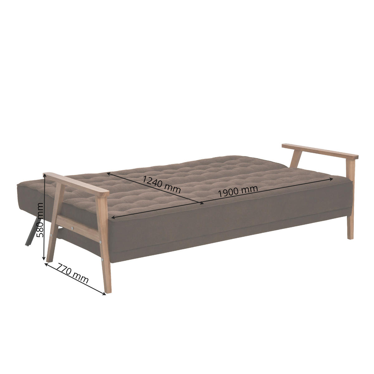 SCHLAFSOFA in Textil Braun  - Eschefarben/Naturfarben, Design, Holz/Textil (202/95/95cm) - P & B