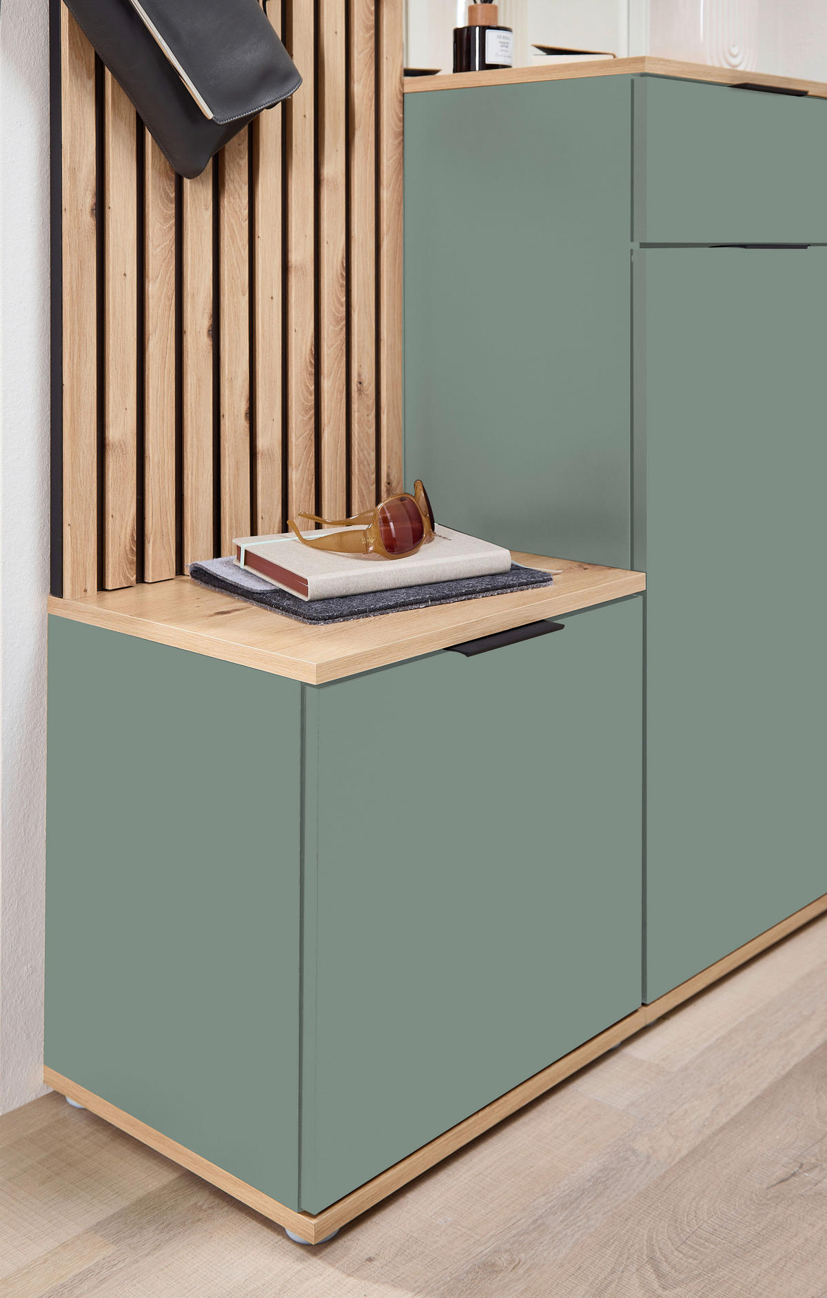 GARDEROBE 4-teilig  in 88/195/35 cm  - Salbeigrün/Eiche Artisan, Design, Glas/Holzwerkstoff (88/195/35cm) - Xora