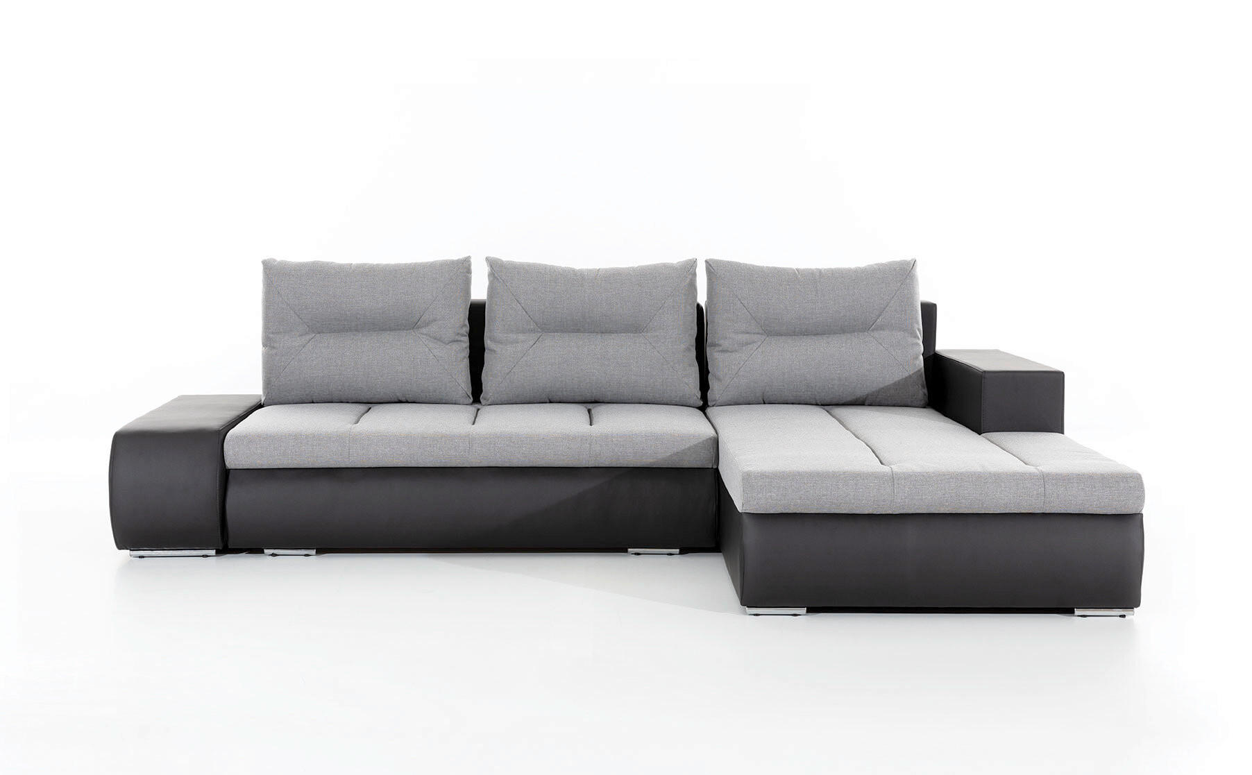 ECKSOFA Schwarz, Hellgrau Webstoff  - Chromfarben/Hellgrau, Design, Textil/Metall (275/180cm) - MID.YOU