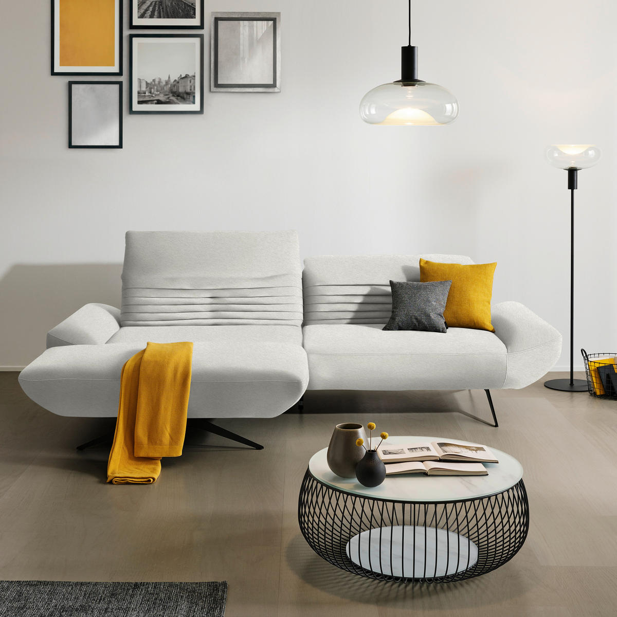 ECKSOFA  in Teddystoff Weiß  170-195/280 cm  - Schwarz/Weiß, Design, Textil/Metall (170-195/280cm) - Dieter Knoll