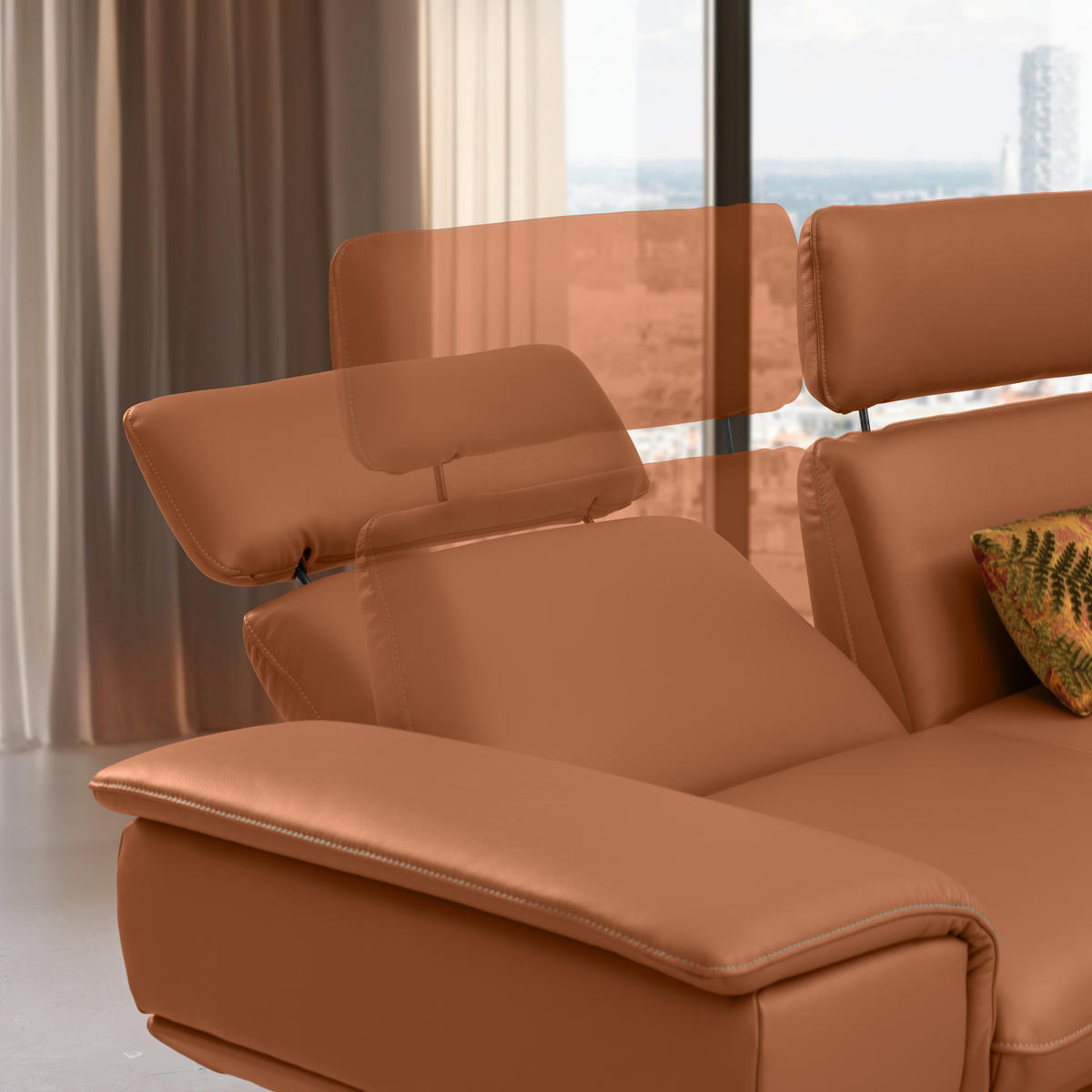 ECKSOFA in Echtleder Cognac  239/152 cm  - Cognac/Beige, Design, Leder/Metall (239/152cm) - Koinor