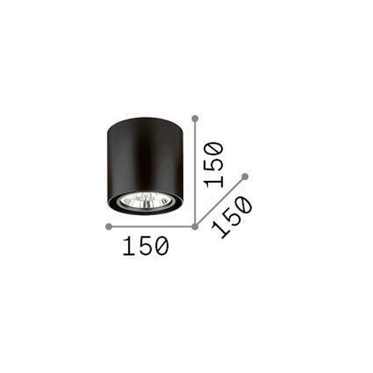 DECKENLEUCHTE 10 W  15/15 cm    - Schwarz, Basics, Metall (15/15cm) - Ideal Lux