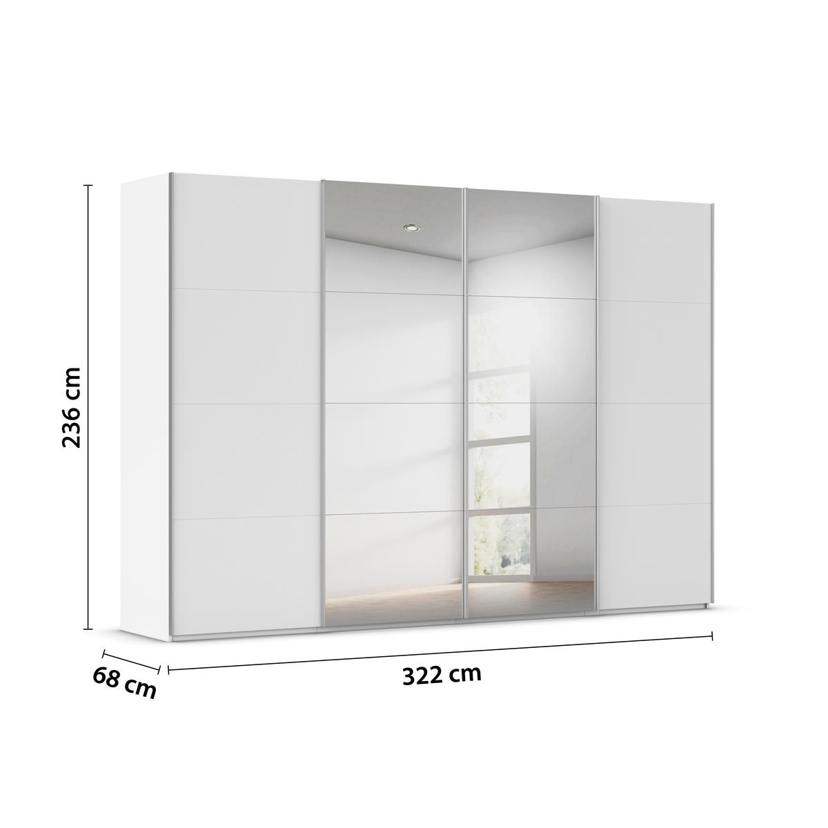 SCHWEBETÜRENSCHRANK 322/236/68 cm 4-türig Weiß  - Alufarben/Weiß, Basics, Glas/Holzwerkstoff (322/236/68cm) - Novel
