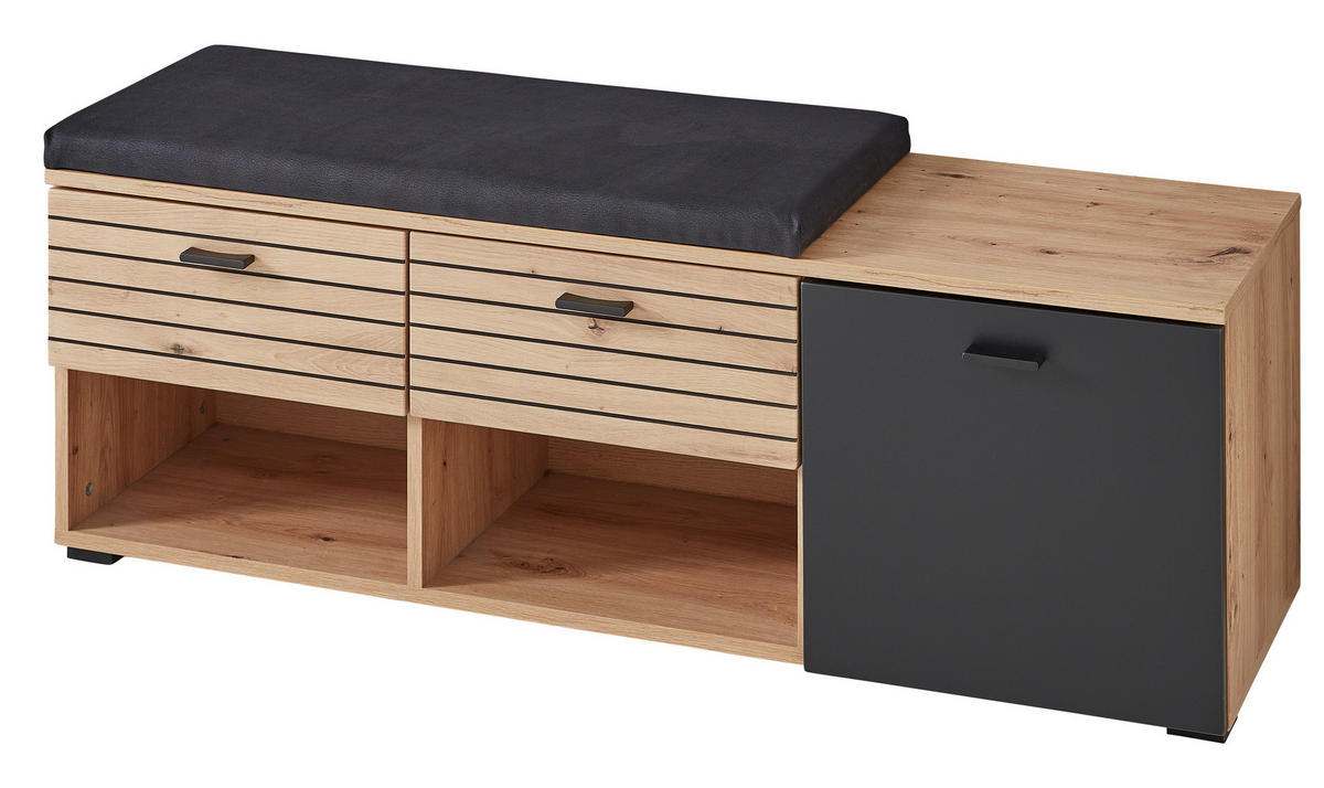 GARDEROBENBANK  in 126/47,2/37,4 cm  - Schwarz/Eiche Artisan, Design, Holzwerkstoff/Kunststoff (126/47,2/37,4cm) - Voleo