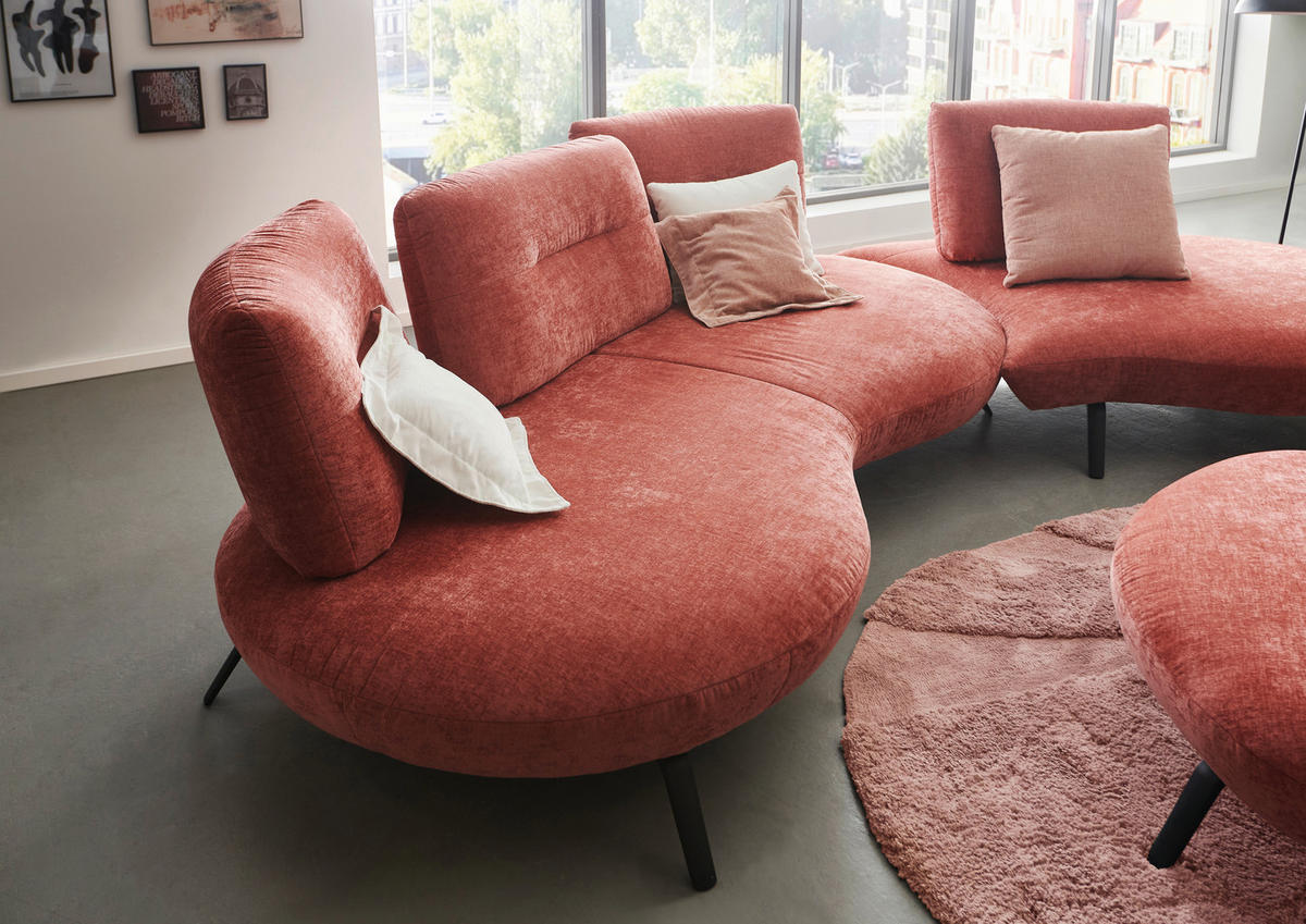 BIGSOFA Flachgewebe Rot  - Rot/Schwarz, Design, Textil/Metall (456/93/138cm) - Moderano