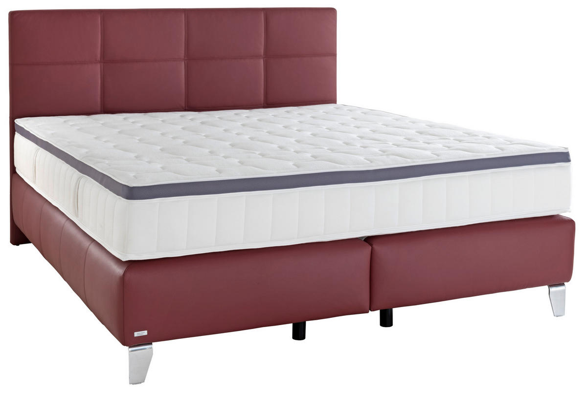 BOXSPRINGBETT 200/200 cm  in Bordeaux  - Chromfarben/Bordeaux, Konventionell, Leder/Textil (200/200cm) - Novel
