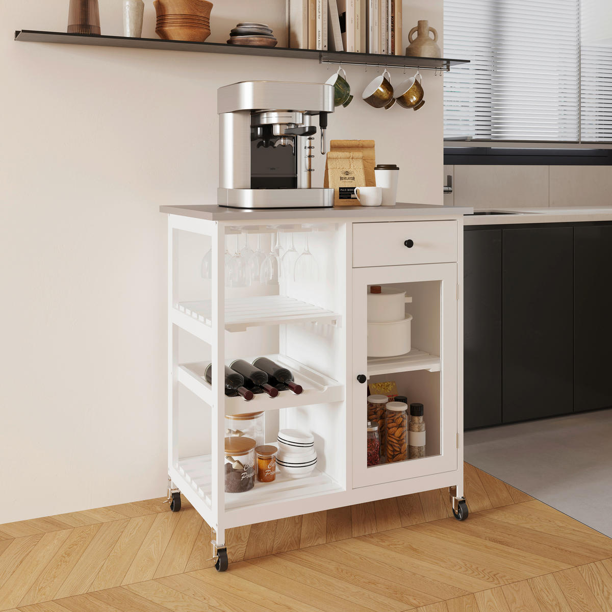 KÜCHENINSEL   in Weiß, Edelstahlfarben  - Edelstahlfarben/Schwarz, Basics, Holzwerkstoff/Kunststoff (76/87/48cm) - MID.YOU