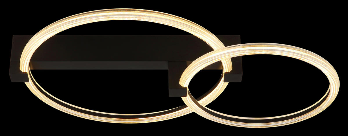 LED-DECKENLEUCHTE Fletcher 58/38/11,5 cm  - Transparent/Schwarz, Design, Kunststoff/Metall (58/38/11,5cm) - Globo