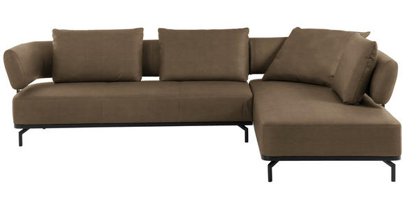 ECKSOFA Braun Echtleder  - Schwarz/Braun, Design, Leder/Metall (302/237cm) - Dieter Knoll