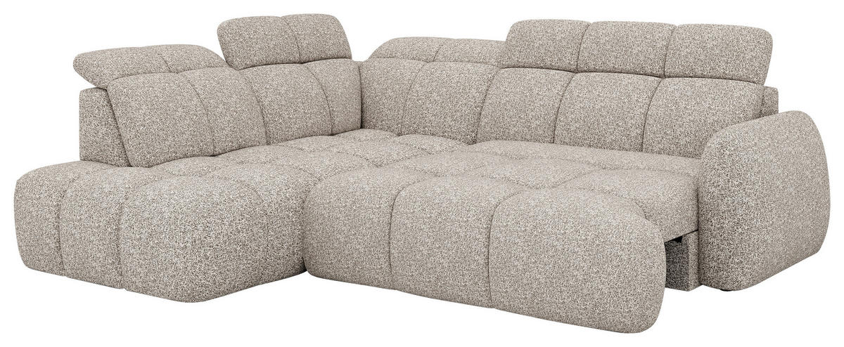 ECKSOFA Beige Webstoff Bettkasten, Schlaffunktion, Rücken echt, Kopfteilverstellung, Sitzvorzug  - Beige/Schwarz, Design, Kunststoff/Textil (230/275cm) - Welnova