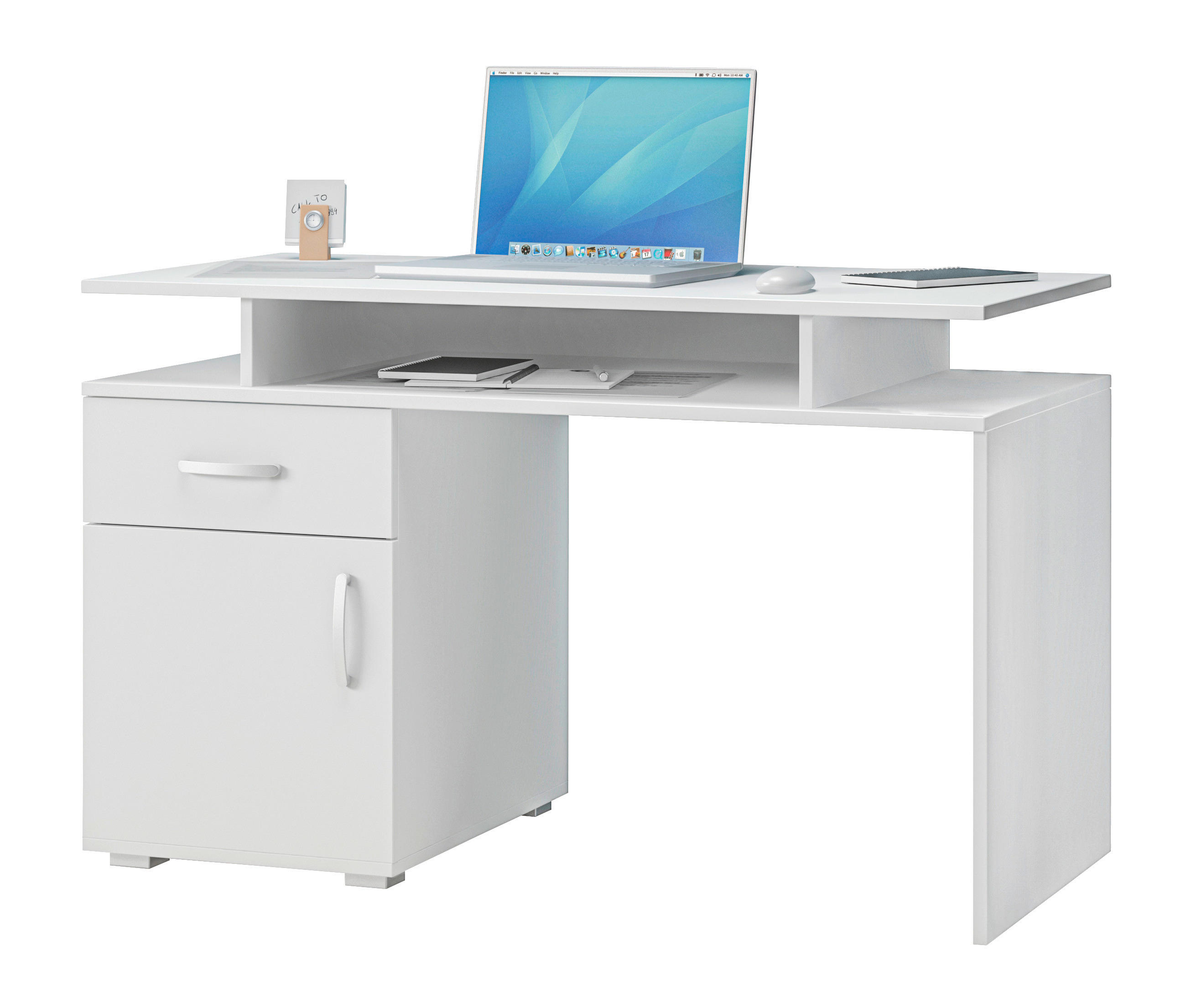 PISALNA MIZA leseni material bela  - bela/barve aluminija, Design, kovina/leseni material (110/75/55cm) - Boxxx