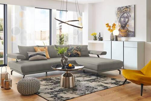 ECKSOFA  in Mikrofaser Silberfarben  305/224 cm  - Silberfarben/Schwarz, Design, Textil/Metall (305/224cm) - Dieter Knoll