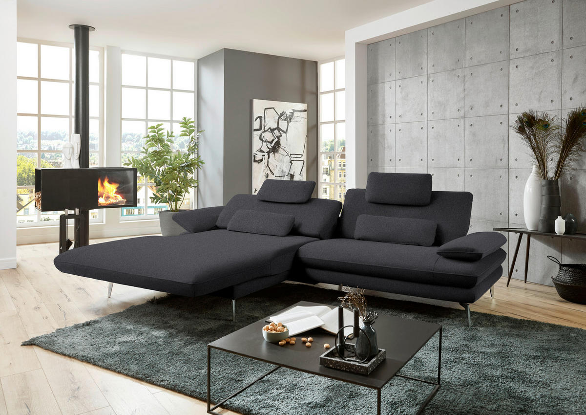 ECKSOFA in Webstoff Anthrazit  - Anthrazit/Schwarz, Design, Textil/Metall (184/284cm) - Dieter Knoll