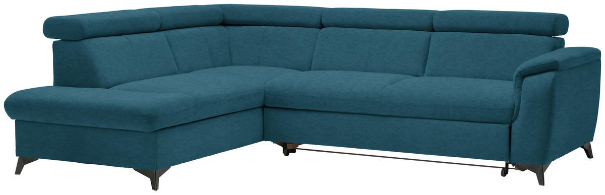 ECKSOFA in Mikrofaser Blau  203/260 cm  - Blau/Schwarz, Design, Textil/Metall (203/260cm) - Stylife