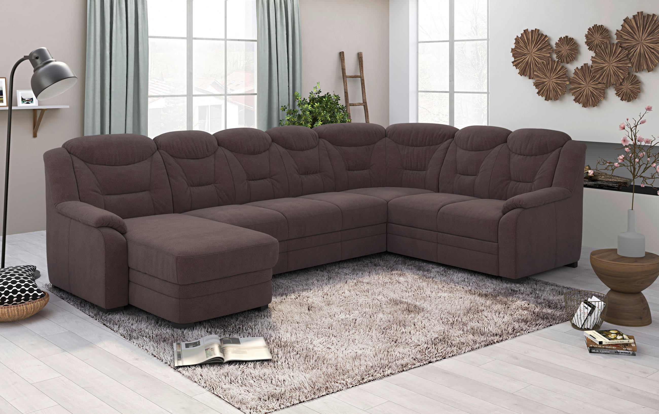 WOHNLANDSCHAFT in Chenille Braun  - Schwarz/Braun, Basics, Kunststoff/Textil (162/330/211cm) - MID.YOU
