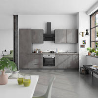 KÜCHENBLOCK Riva 300 cm  in Schieferfarben  - Schieferfarben/Edelstahlfarben, MODERN, Holzwerkstoff/Metall (300cm) - Nobilia