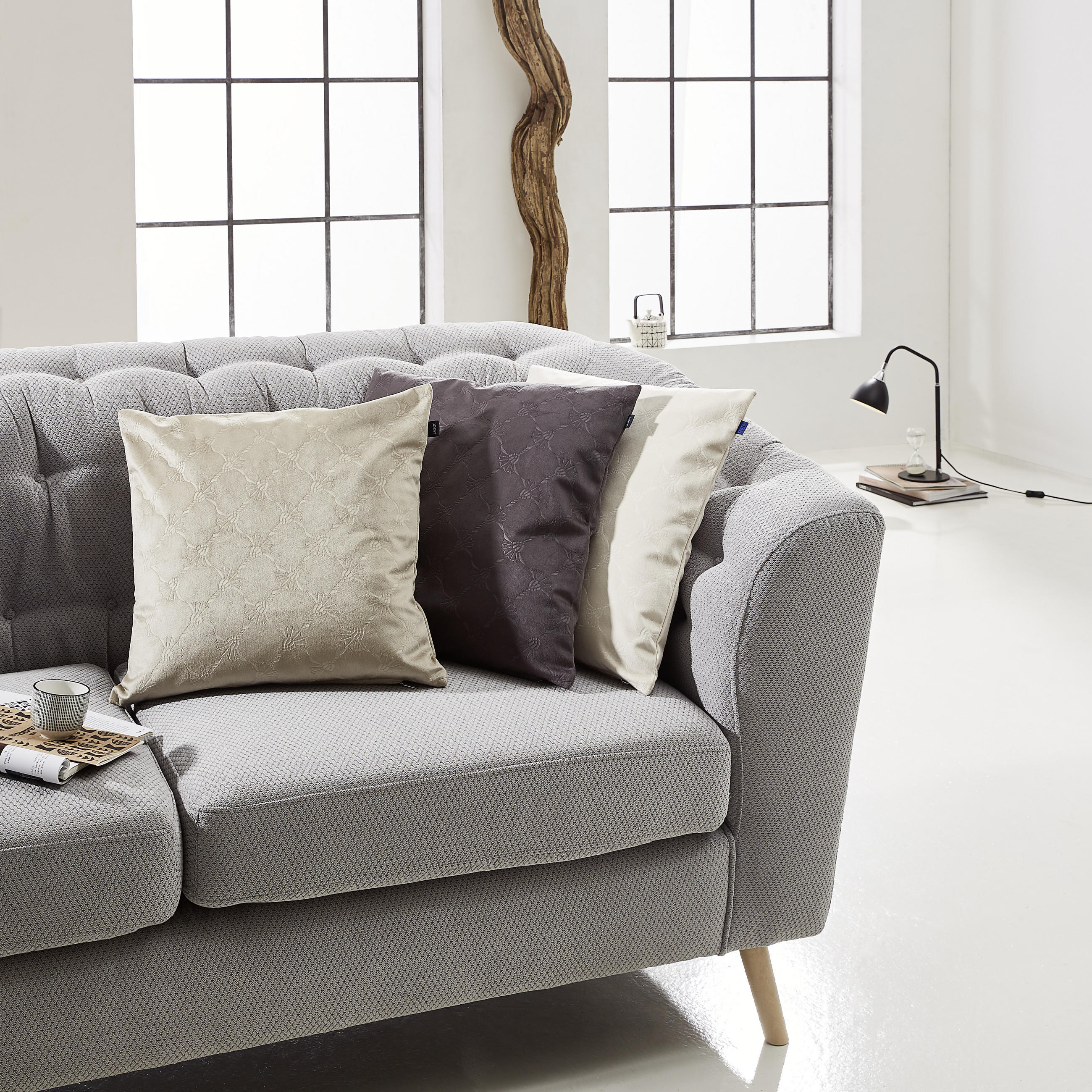 KISSENHÜLLE Emboss 48/48 cm  - Anthrazit, Basics, Textil (48/48cm) - Joop!