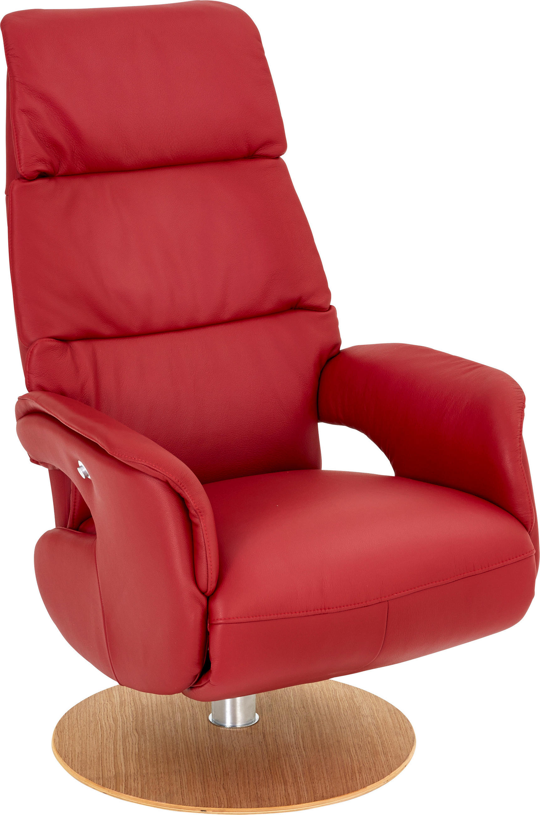 RELAXSESSEL Echtleder Nackenstütze, Relaxfunktion    - Eichefarben/Rot, Design, Leder/Holz (71/112/80cm) - Welnova