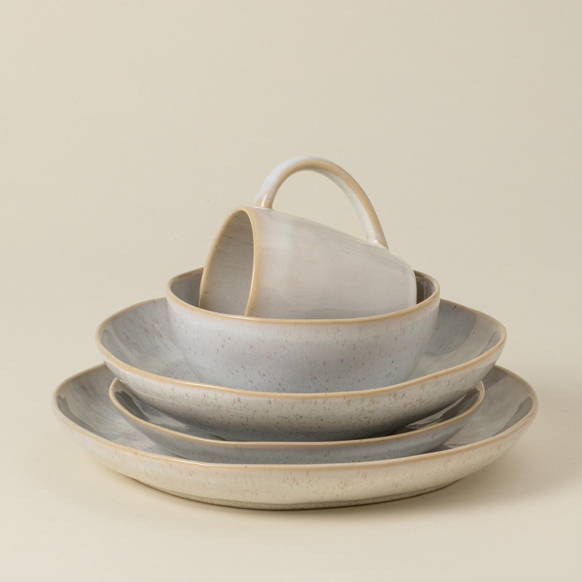 KOMBISERVICE Creme, Weiß Hochglanz EIVISSA 5-teilig 1 Personen  - Weiß Hochglanz/Creme, Basics, Keramik - Costa Nova