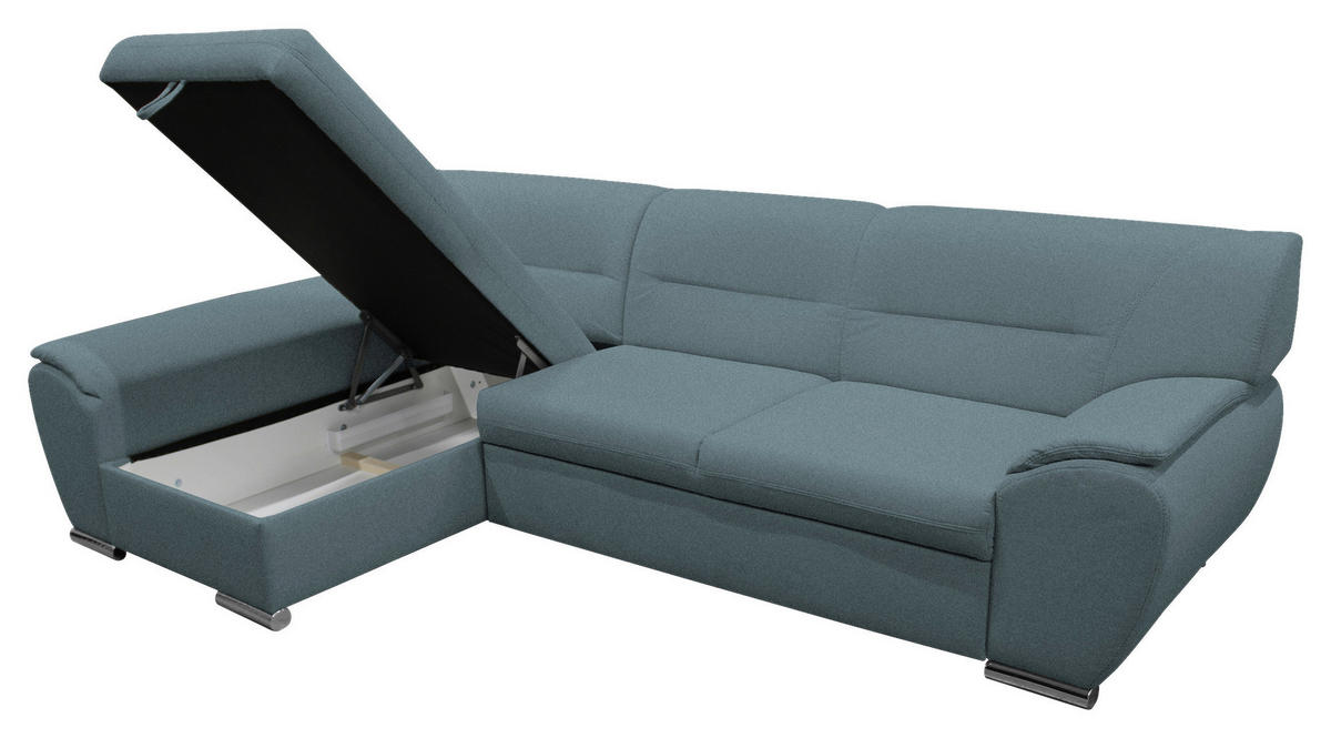 ECKSOFA Blau Flachgewebe  - Blau/Silberfarben, Design, Kunststoff/Textil (167/281cm) - MID.YOU
