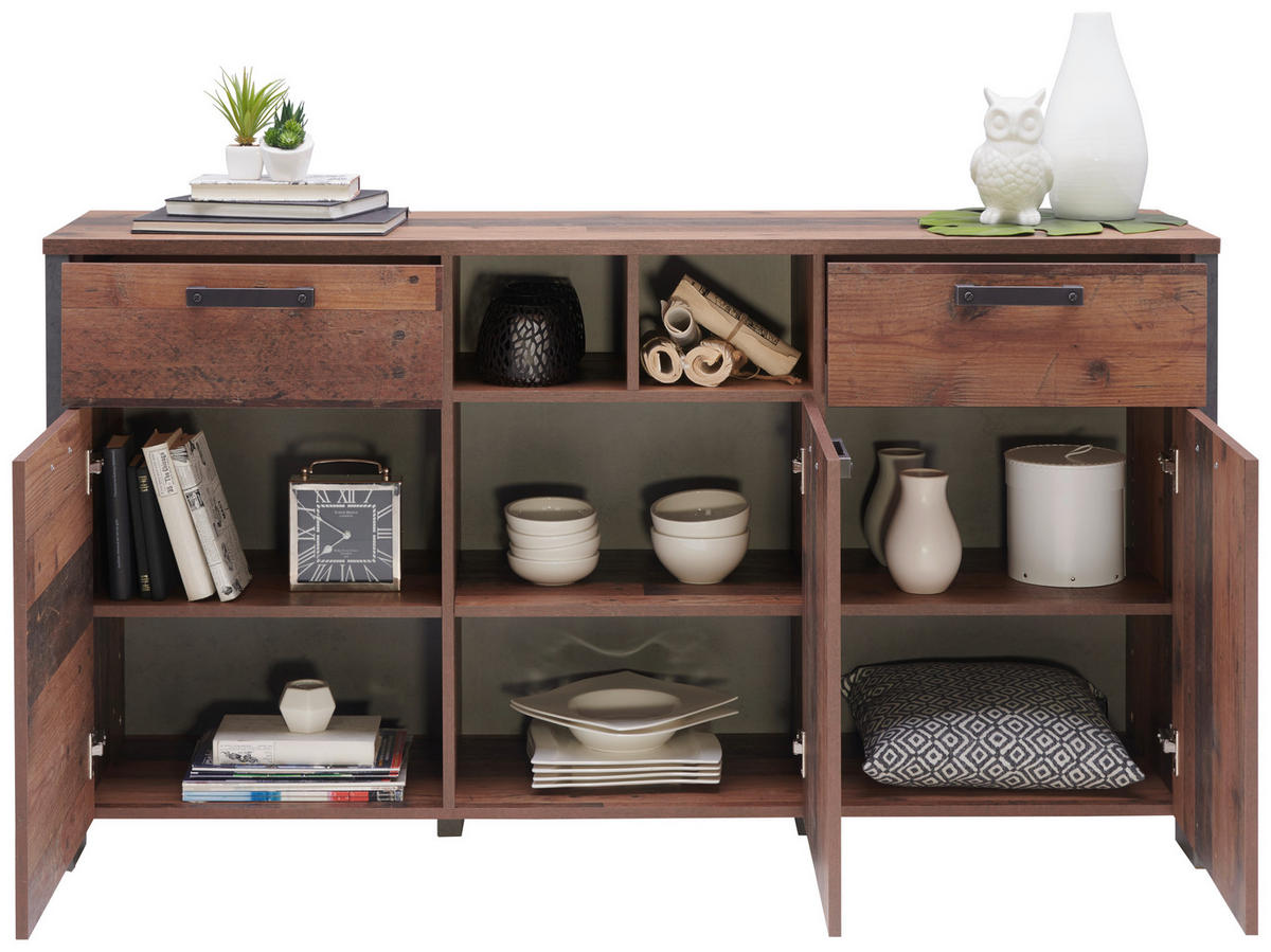 SIDEBOARD  156,4/86,3/41,6 cm 2 Schublade(n)  - Dunkelgrau/Dunkelbraun, Design, Holzwerkstoff/Kunststoff (156,4/86,3/41,6cm) - Carryhome