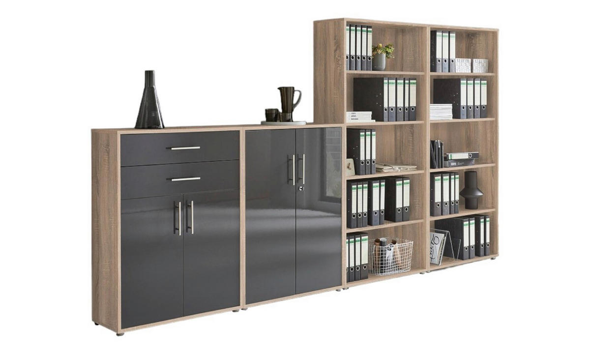 AKTENSCHRANK Sonoma Eiche, Anthrazit Hochglanz  - Anthrazit Hochglanz/Sonoma Eiche, MODERN, Holzwerkstoff (337,6/185,6/33cm) - MID.YOU