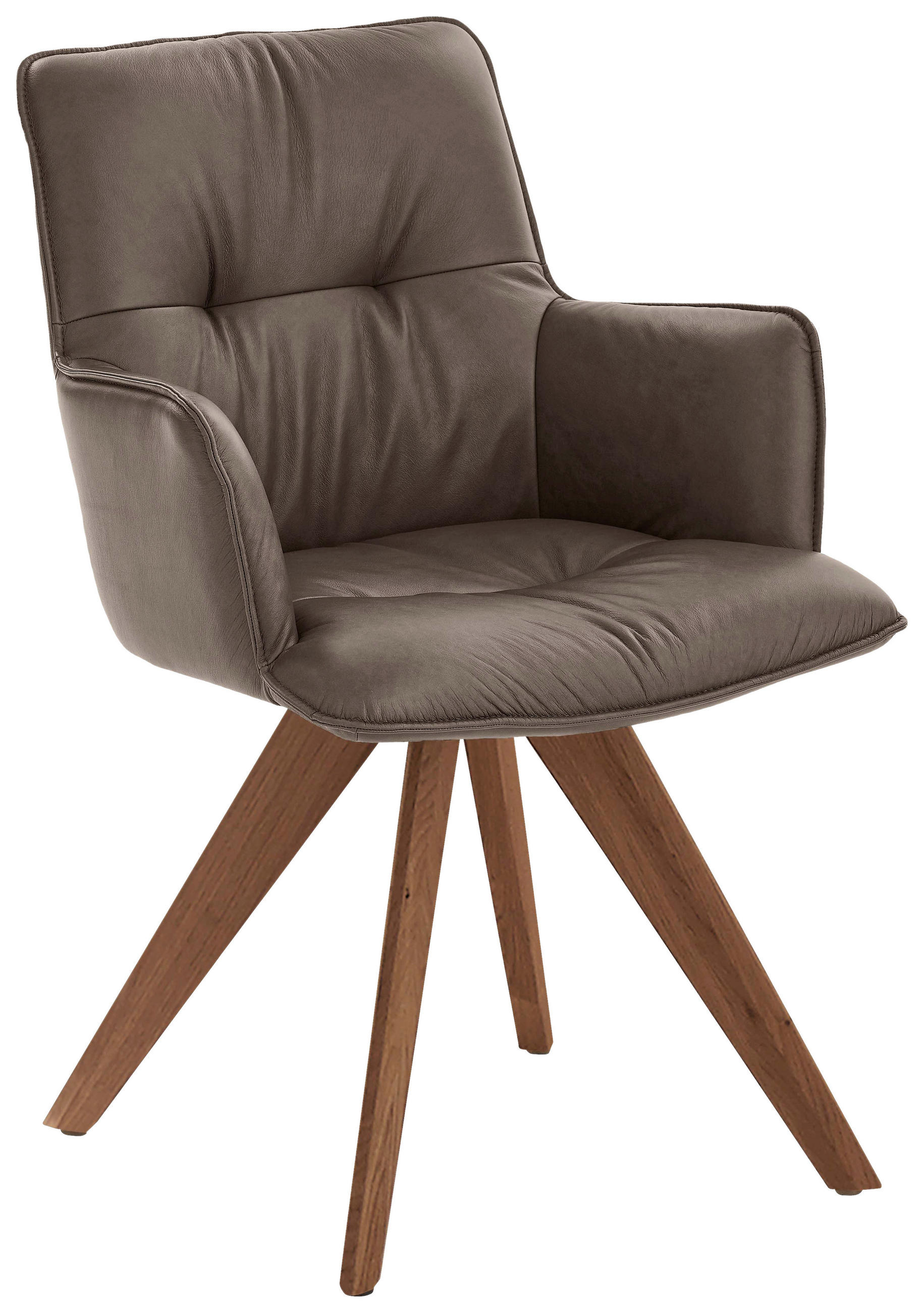ARMLEHNSTUHL  in Echtleder pigmentiert  - Schlammfarben/Nussbaumfarben, Design, Leder/Holz (59/89/63cm) - Dieter Knoll