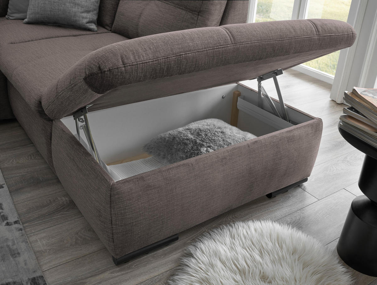 WOHNLANDSCHAFT Graubraun Mikrovelours  - Graubraun/Schwarz, KONVENTIONELL, Kunststoff/Textil (127/334/217cm) - Carryhome